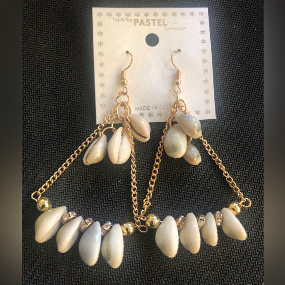 White Pearl Shell Drop Earrings - Picture 1 of 1